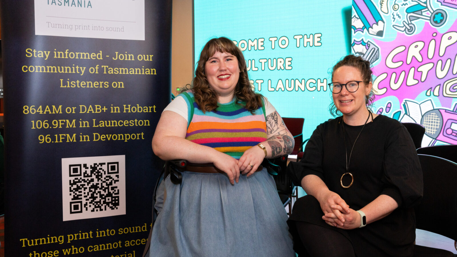 Hosts Rosie and Fiona at the Crip Culture Podcast Launch