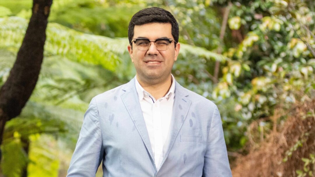 Santiago Velasquez in a light jacket on a ramp