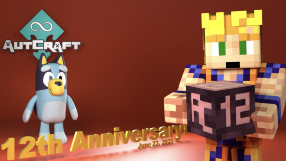 Two characters and a 12th anniversary sign