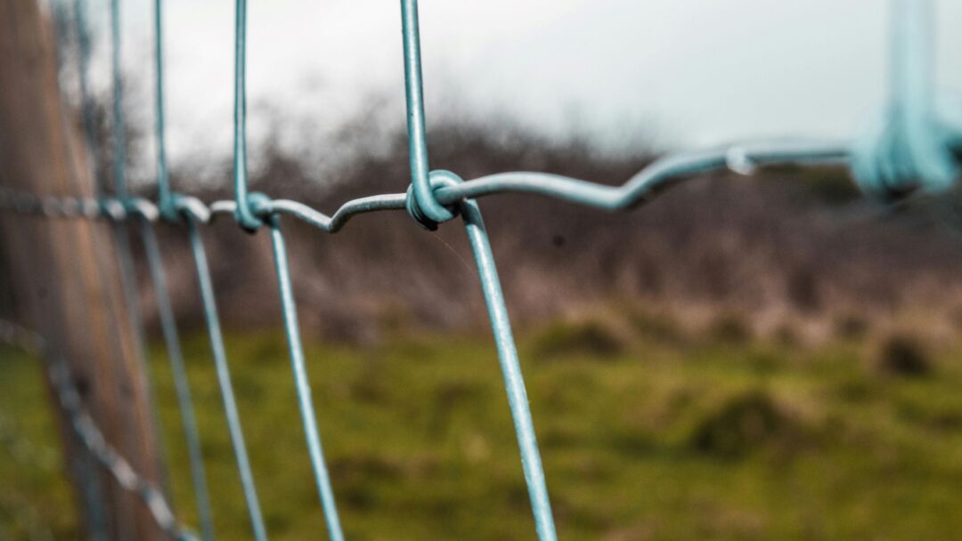 A close up of a wire fence.