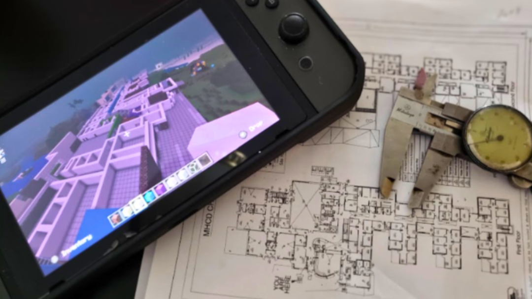 Minecraft being played on an handheld console