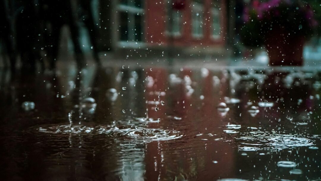 Raindrops falling in puddles
