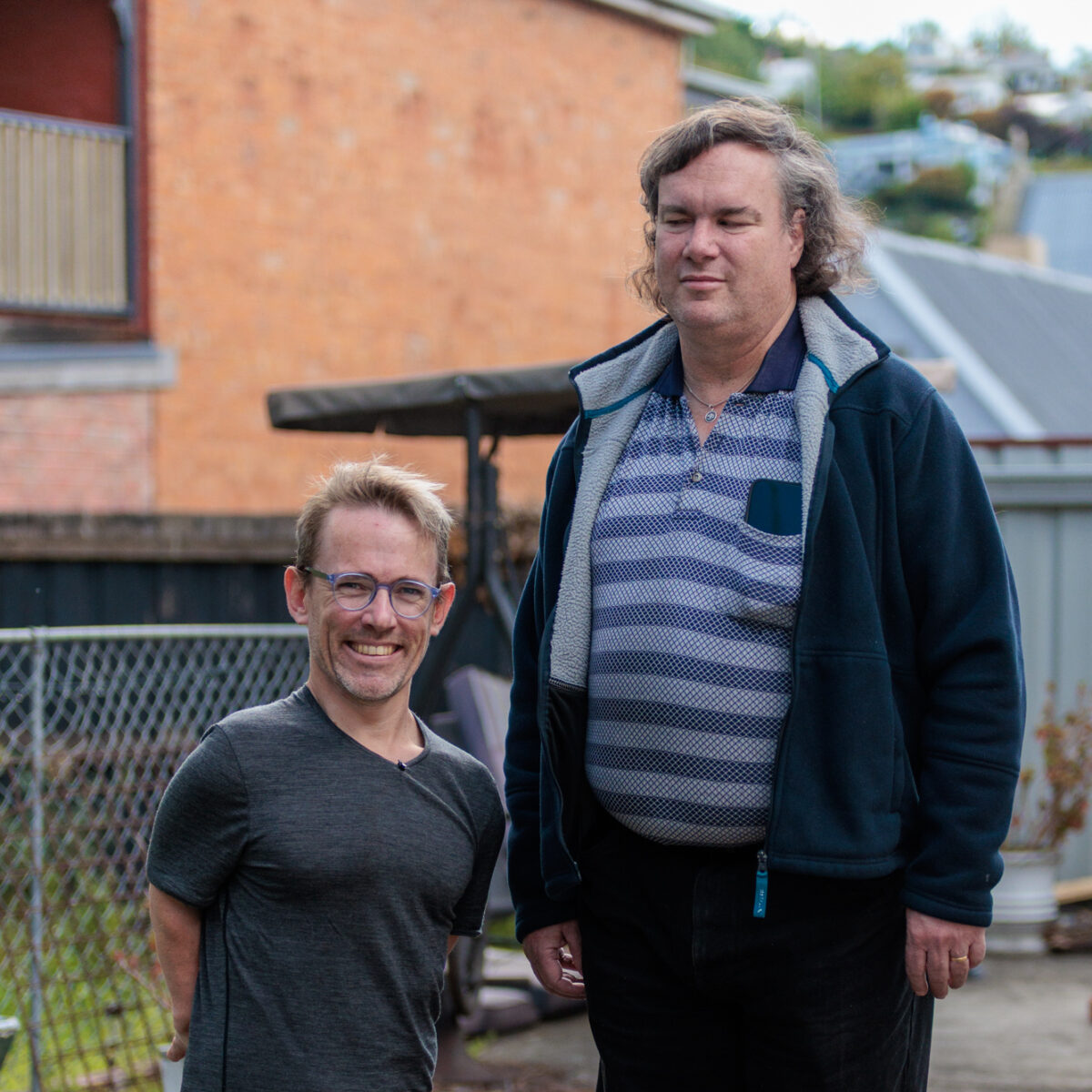 Sam Drummond and Vaughn Bennison standing together in Tasmania.